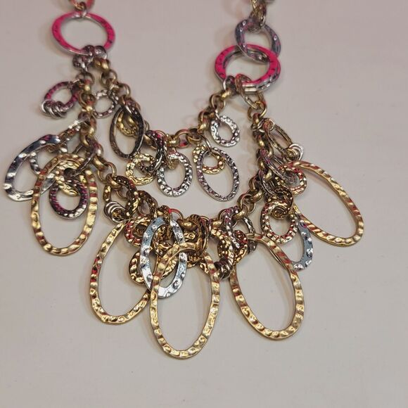 Chicos Statement Necklace Layered Chain Link Mixed Tone 20" - Picture 6 of 7